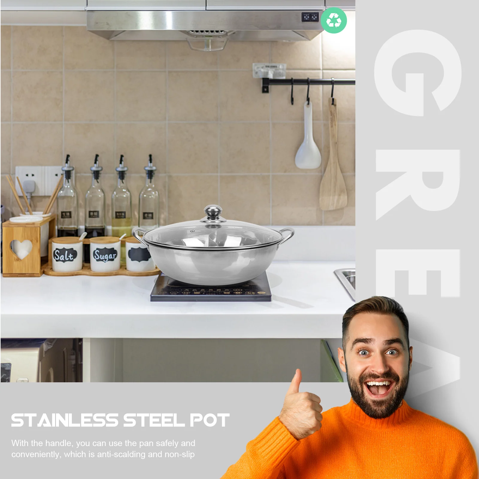 

1Set Two-Flavor Hot Pot Divider Pan Premium Stainless Steel Cookware for Gas Induction Stove Easy Clean Kitchen Accessory Set