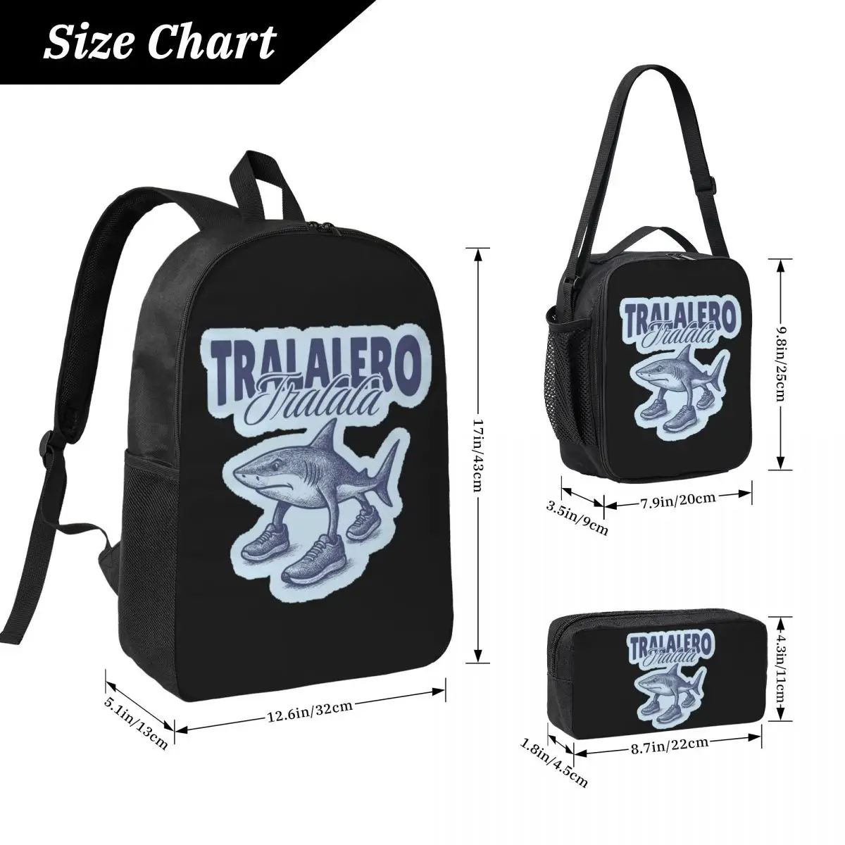 Tralalero Tralala Shark Italian Brainrot Backpack  BookBag School Bag Laptop Shoulder Bags 3ps Insulated Lunch Bag Pencil Case