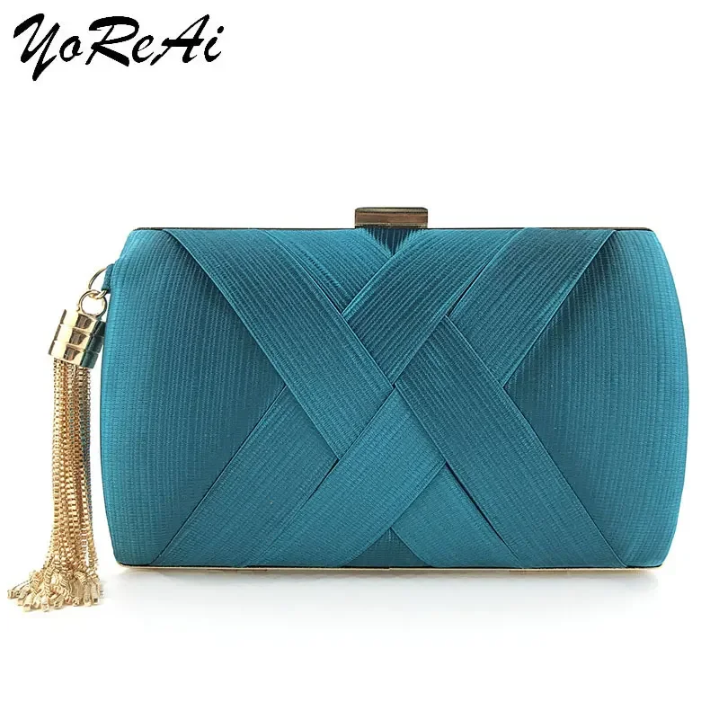 YoReAi 2021New Wallet Stylish Dinner Bag Evening Luxury Women Bridal Party Prom Golden Tassel Wedding Clutch Purse Silk Handbag