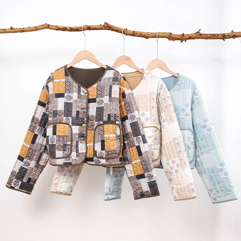 

Женская стеганая куртка с принтом в стиле пэчворк, новый стиль, теплые зимние пальто с длинными рукавами, женская верхняя одежда, chaquetas de mujer