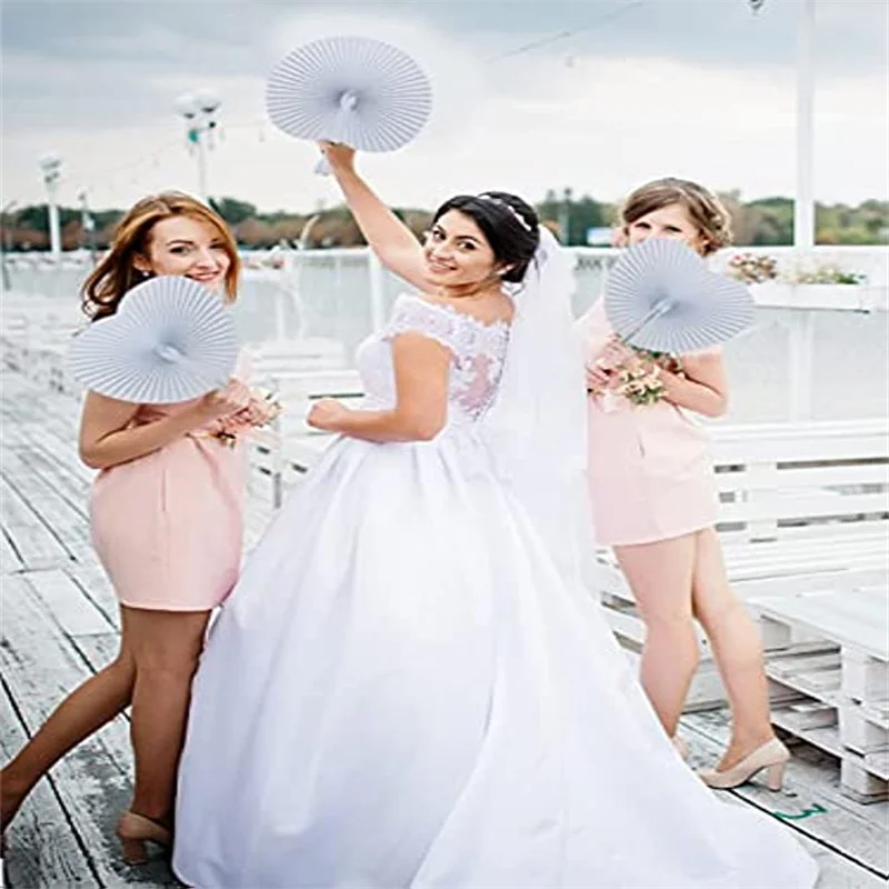 30/60/100 Pack Folding Handheld Fans Heart Shaped Paper White Wedding Fans Assortment  For Birthday Party Favors  Supply DIY