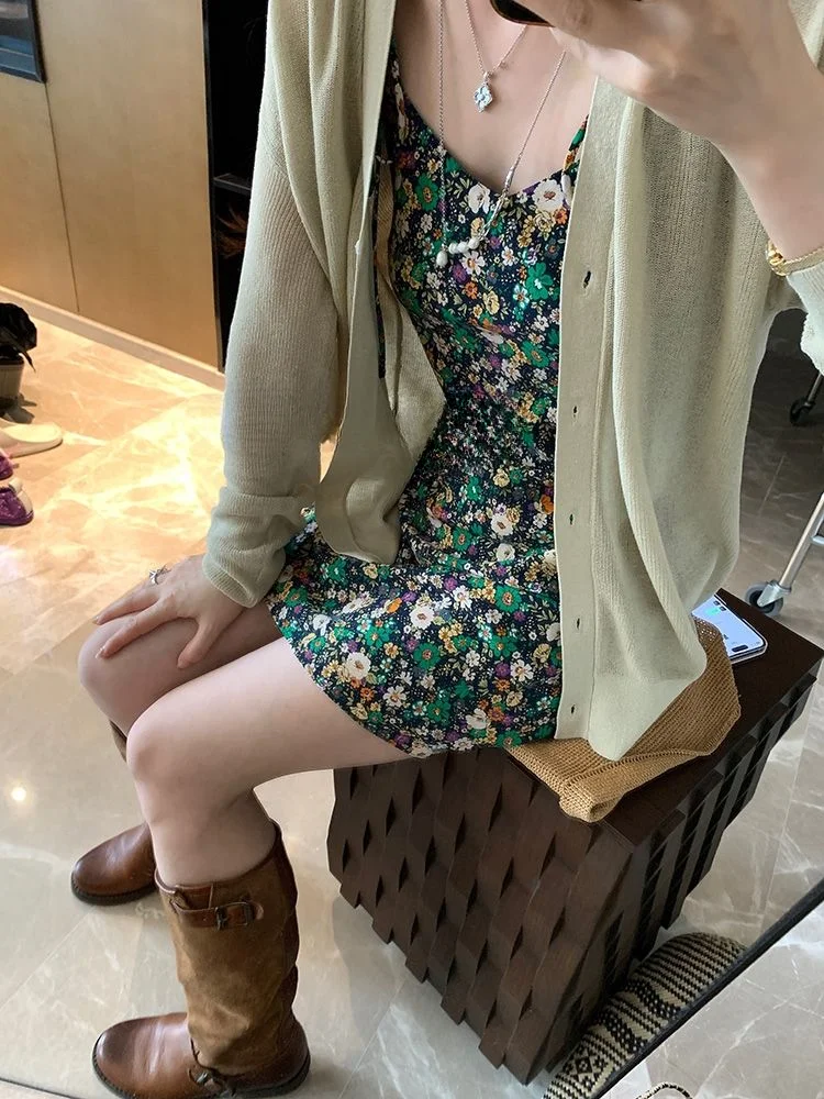 꽃 드레스 여성 섹시한 미니 초원 세련된 여름 여성 빈티지 캐주얼 패션 제국 한국 스타일 기질 휴일 매력