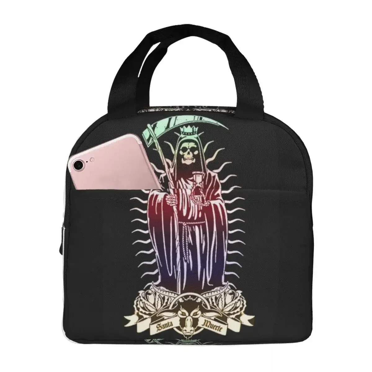 Muerte Saint Death Insulated Lunch Bags Resuable Picnic Bag Thermal Cooler Lunch Box Lunch Tote for Woman Work Kids School