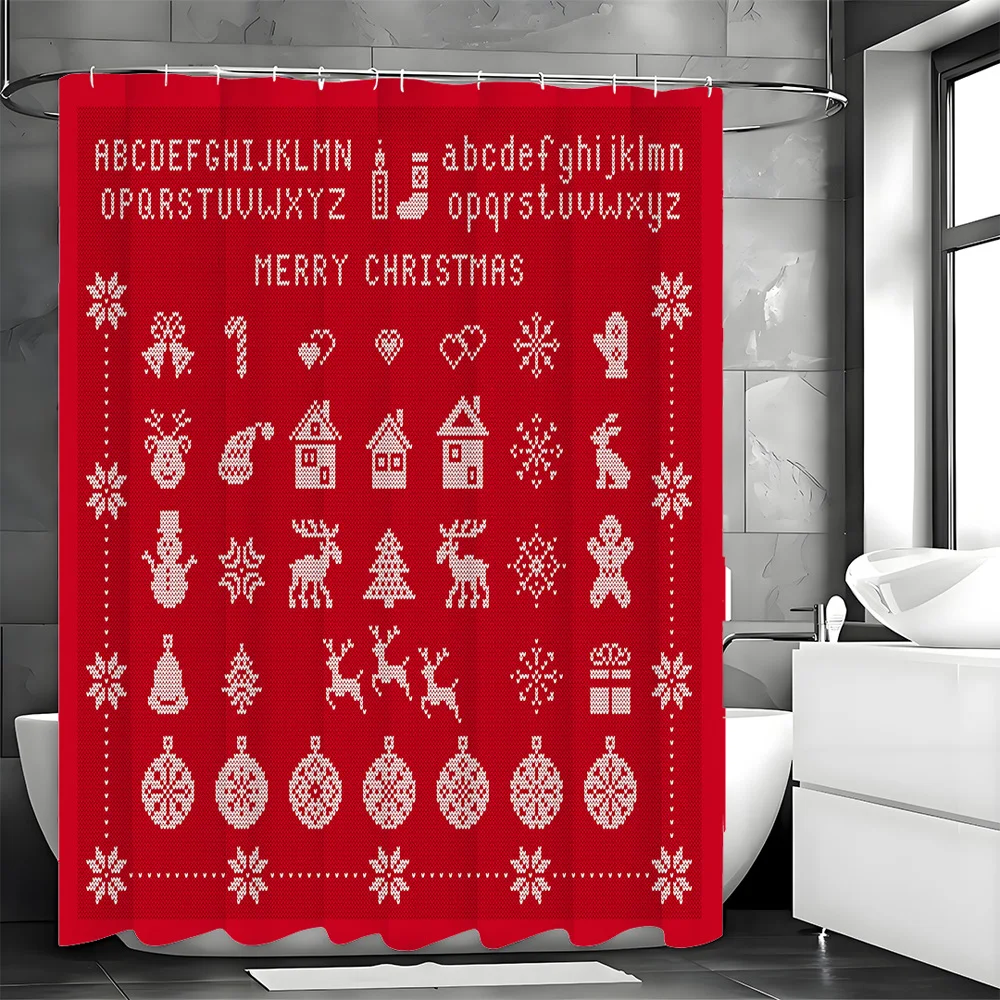 

Красная занавеска для душа с рождественским узором, моющаяся грязеотталкивающая насадка для душа, водонепроницаемая полиэстеровая занавеска для ванны для домашнего декора