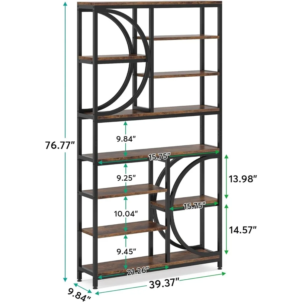 Boekenplank, Industriële 8-Tier Etagere Boekenkasten, 77-Inch Hoge Boekenplank Open Display Planken, Geschikt Voor Woonkamers, Boekenkasten