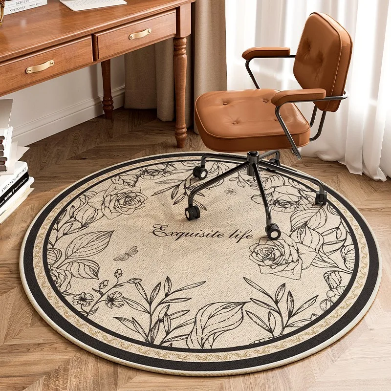 

Round Anti-Slip Carpet for Study, Floor Mat, Bedroom, Dressing Table, Office Desk, Chair, Plant Flower, Home Decor, Retro Rug