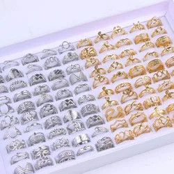 10/20/30/50Pcs/Lot Fashion Trend Heart Hollow Stainless Steel Rings For Women Proposal Engagement Jewelry Party Gifts Wholesale