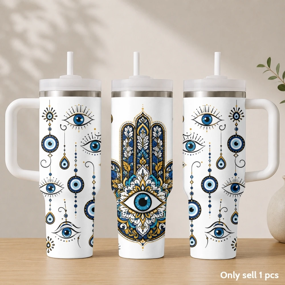 Egyptian Art Symbols Vacuum Flasks 40oz Stainless Steel Insulated Tumbler with Handle & Straw Leakproof Travel Mug