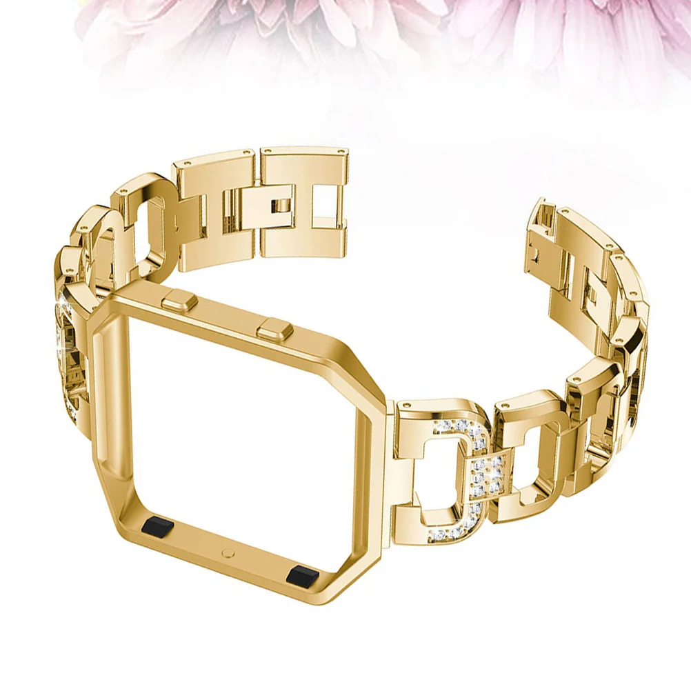 

Stainless Steel Watch Strap D-Shape Rhinestone Decor Smartwatch Band Replacement Compatible for Fitbit Blaze Golden Fashion Cool