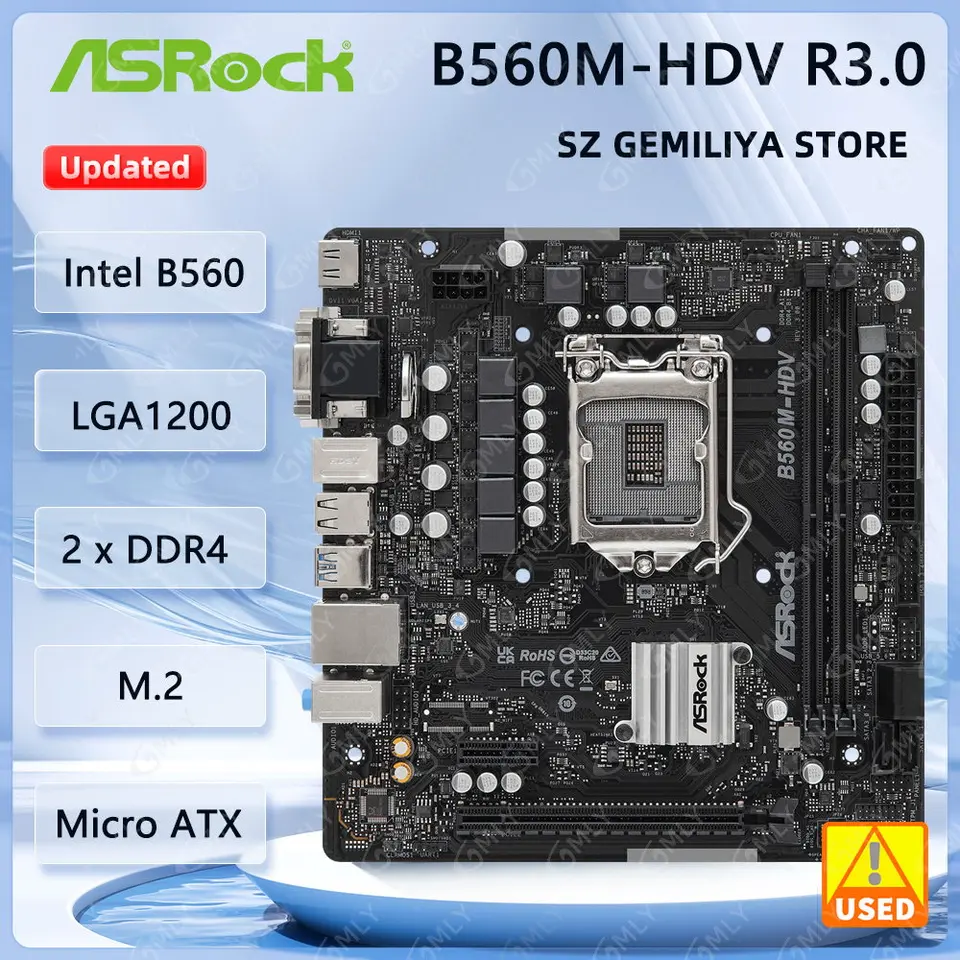 ASROCK B560M-HDV R3.0 Motherboard Intel B560 LGA1200 DDR4 64GB