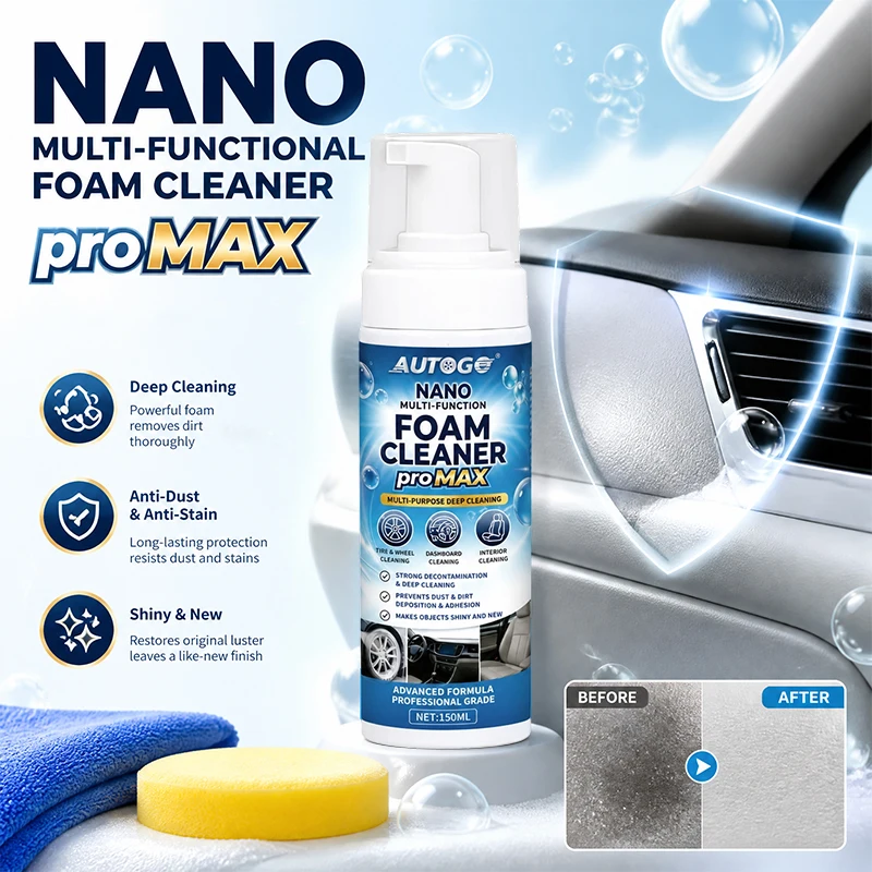 AUTOGO Nano Multi-Function Foam Cleaner 150ml, Car Interior Leather Seat Dashboard Door Panel Cleaner Anti-Static Dust Repellent