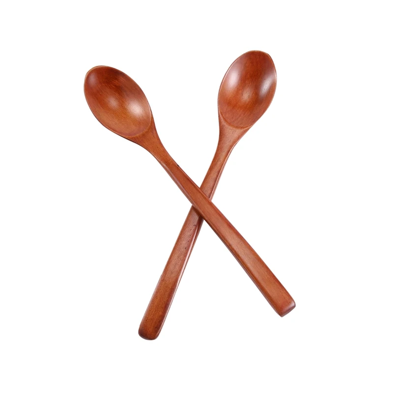 Wooden Spoons, 6 Pieces Wood Soup Spoons for Eating Mixing Stirring, Long Handle Spoon Kitchen Utensil