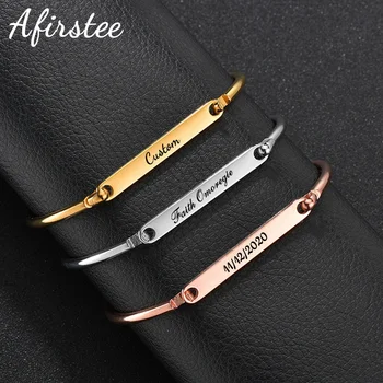 Afirstee Bransoletka ze stali nierdzewnej z grawerowanym imieniem dla kobiet Niestandardowe bransoletki z datą w kolorze złotym Biżuteria na prezent