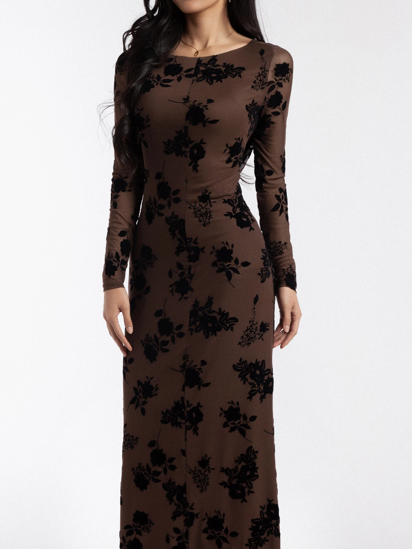 Spring 2025 New Women's Dress Velvet Mesh Floral Print Sexy Backless Gown Fashionable Elegant Long Dresses Women's Clothing