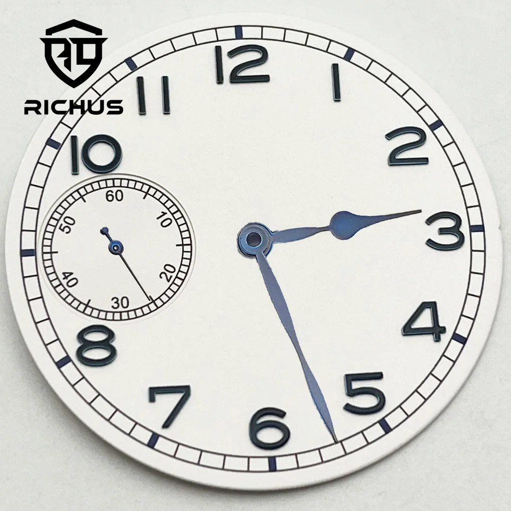 RICHUS 37 mm steriles schwarz-blaues weißes Zifferblatt mit Zeigern, grün leuchtend, passend für ETA6497 ST3600 Uhrwerk, Uhrenzubehör