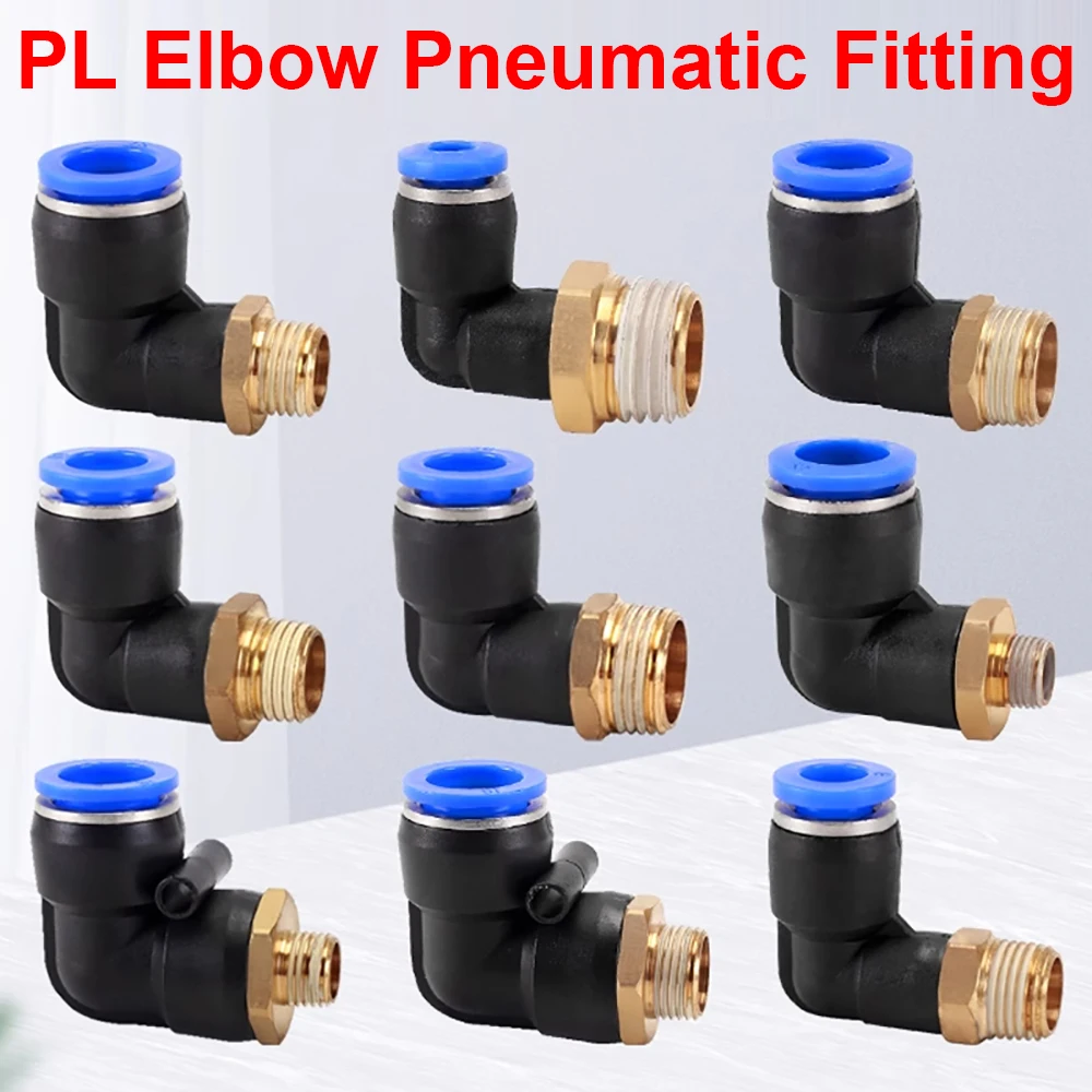 

PL Elbow Pneumatic Fitting M5 1/4 3/8 1/2 1/8 BSP Male Thread Air Quick Connector L Shape Push In Hose OD 4mm 6mm 8mm 10mm 12mm