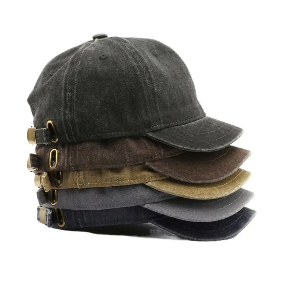 

Solid Color Short Brim Baseball Cap Washed Cotton Adjustable Trucker Style Dad Hat Hip Hop Snapback Cap Peaked Hat Street