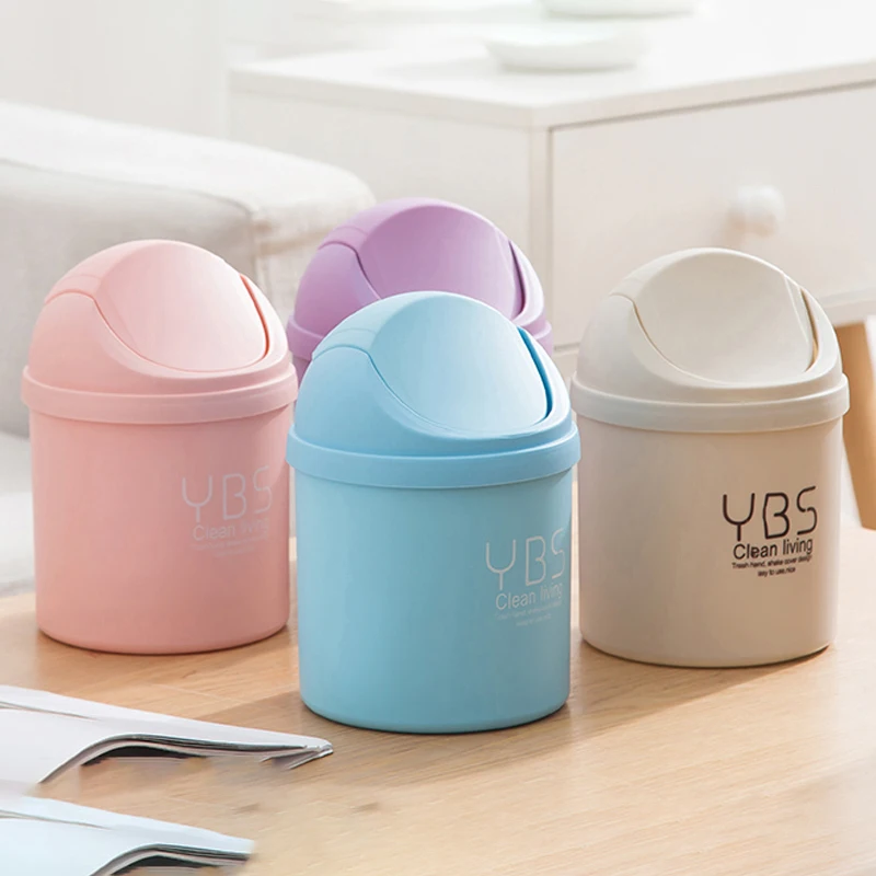 Small Desktop Trash Can Tube with Cover Bedroom Trash Garbage Can Clean Workspace Kitchen Storage Box Home School Desk Waste Bin