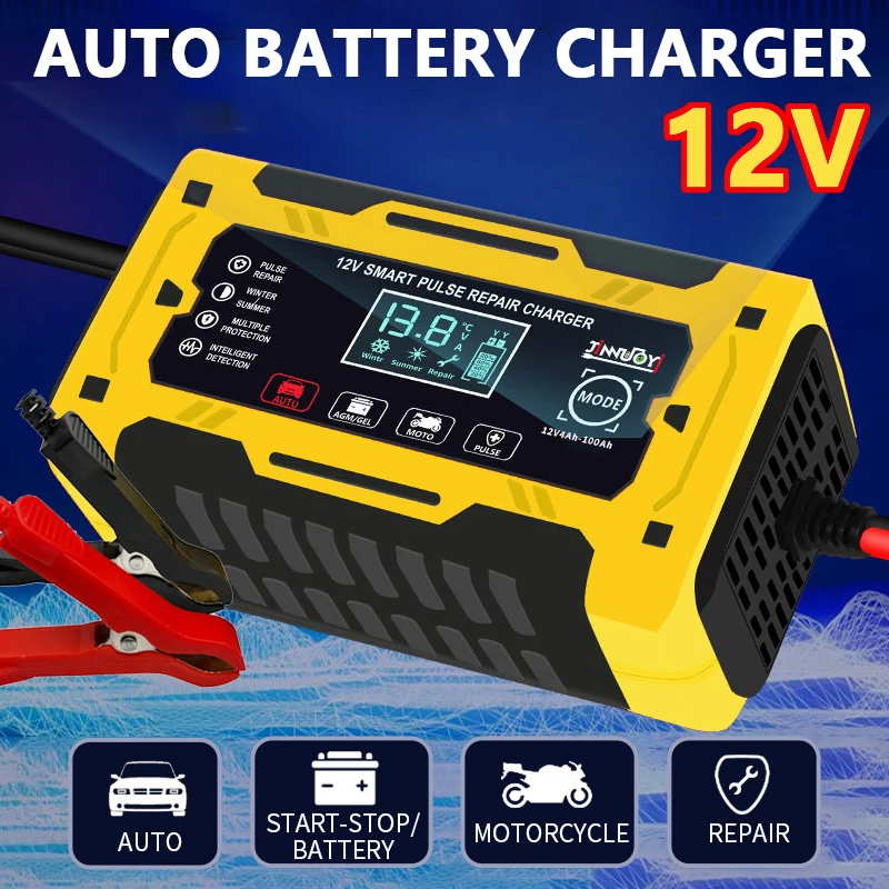 12V 6A Full Automatic Battery Charger Power Pulse Repair LCD Display Smart Fast Charge Electric Devices Battery Powered Car