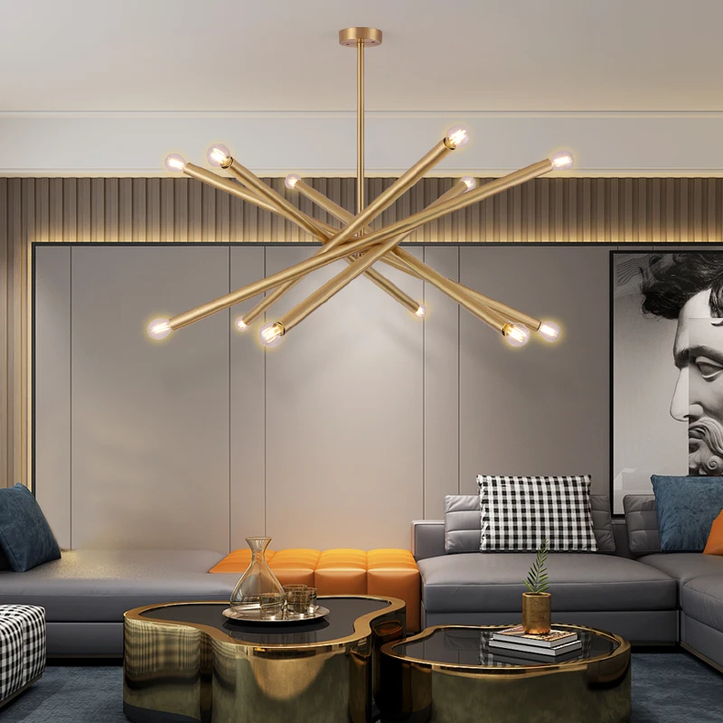 LED Light Luxury Simple Living Room Pendant Lamp Gold Post-Modern Pendant Lamp E14 Bedroom Ceiling Lamp Art Dual-Purpose Lamp