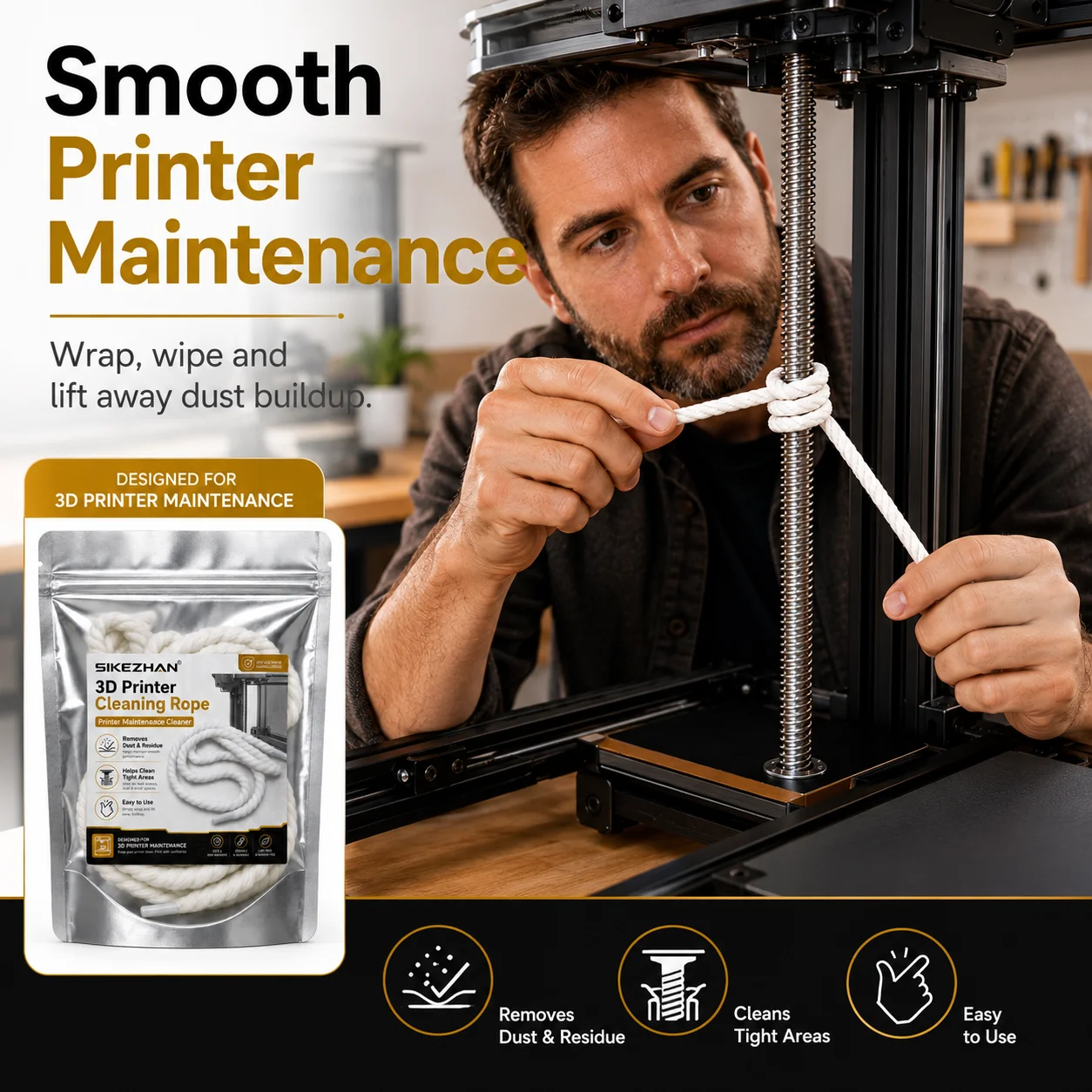 Professional 3D Printer Rail Cleaning Rope, Lint-Free Cotton Thread Cord for Lead Screws Rods Axis Maintenance Care Tool Kits