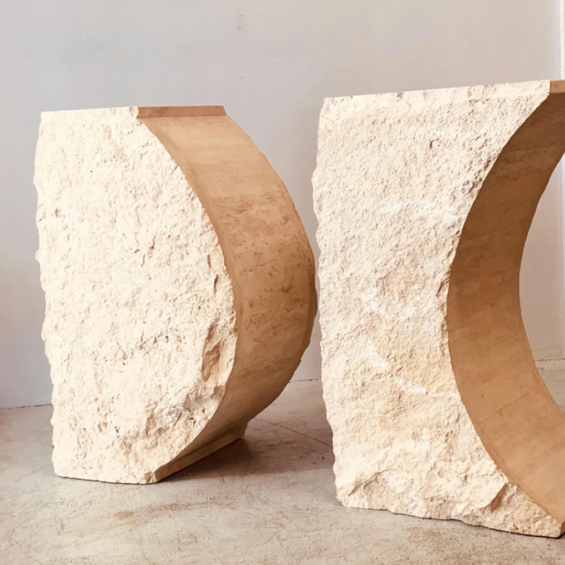 &d Wabi-sabi Natural Marble Corner Table Travertine Stone Destruction Effect Decoration Designer Stone Side Table