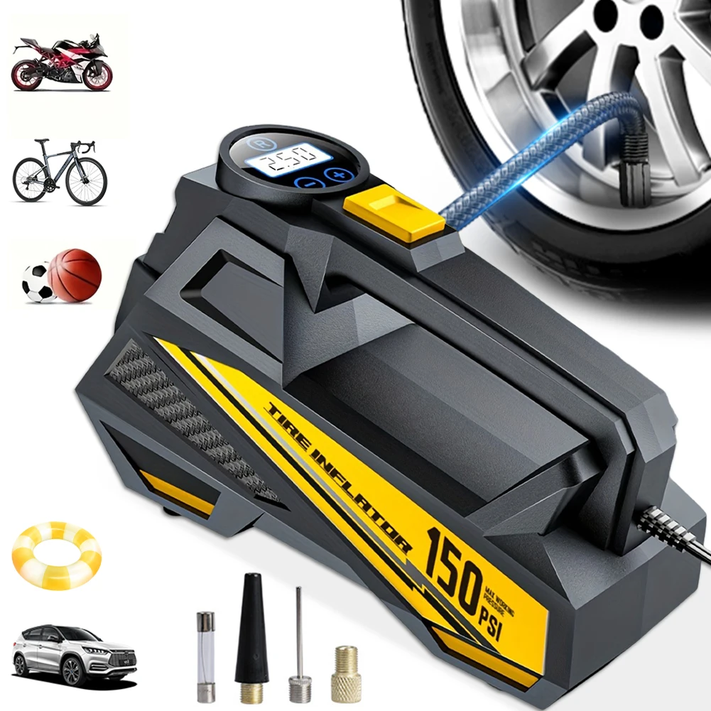 

Portable Car Inflator Pump with LED Light Car Tire Inflator 150PSI Digital Display Electric Air Pump for Car Tires Bicycle Ball