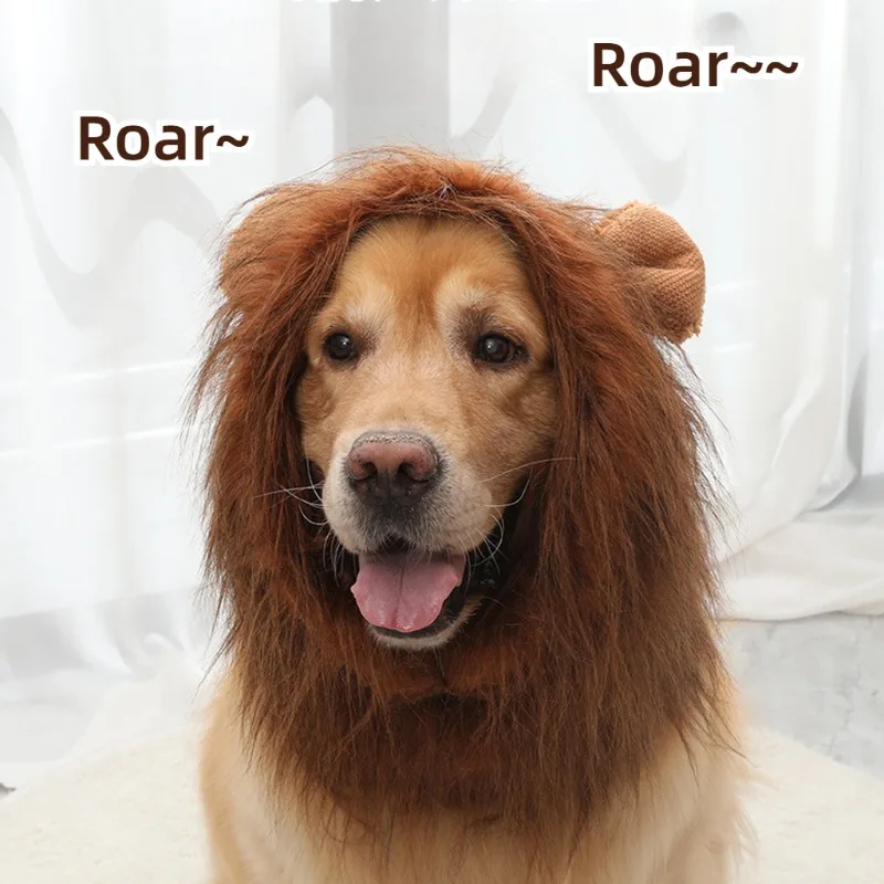 Pet Dog Cosplay Clothes Halloween Decoration Funny Cute Realistic Lion Wig for Medium Large Dog with Ear Pet Supplies Dog Hats