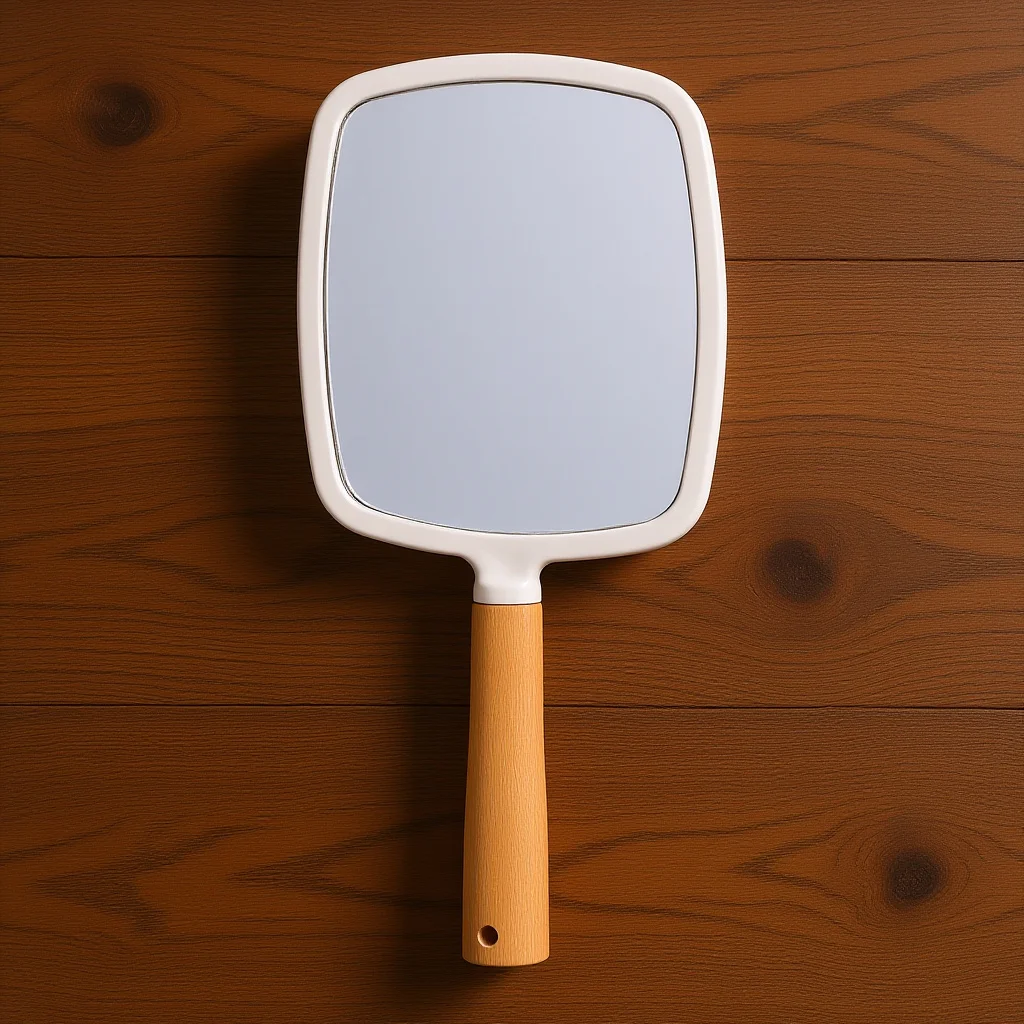 مرآة حلاقة بمقبض خشبي قطعة واحدة مكياج محمول على شكل مروحة مربعة الشكل للصالونات الأساسية #6