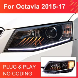1 Pair LED Headlights Assembly for Skoda Octavia 2015 2016 2017 Headlights Plug and Play with DRL Projector Lens Head Lights