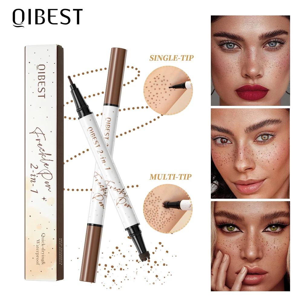 QIBEST Double-end Freckles Stamp Pen Makeup 2-IN-1 Freckle Seal Waterproof Face Concealer Contour Natural Brown Freckle Cosmetic