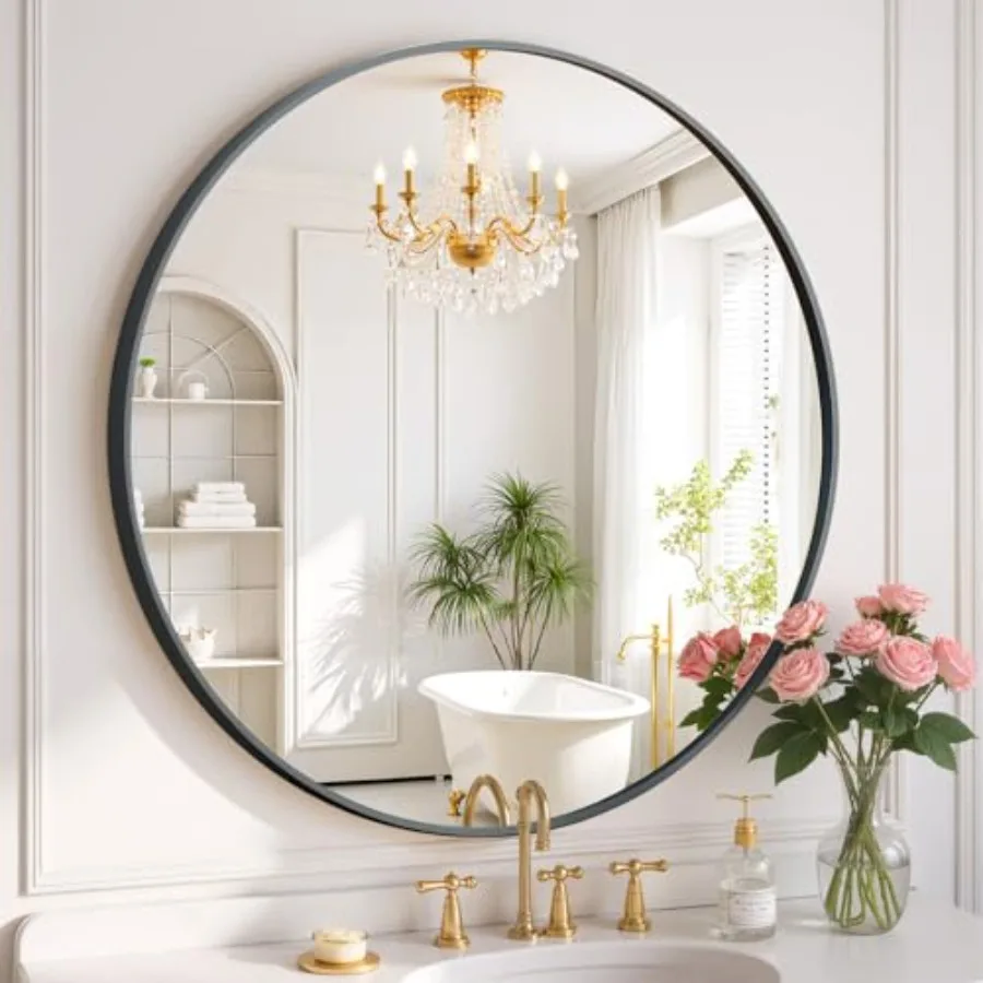 

Wall Mirror 30 Inch Vanity Mirror with Metal Frame, Modern Circle for Bathroom, Entryway, Bedroom, Living Room, Wall Mounted De