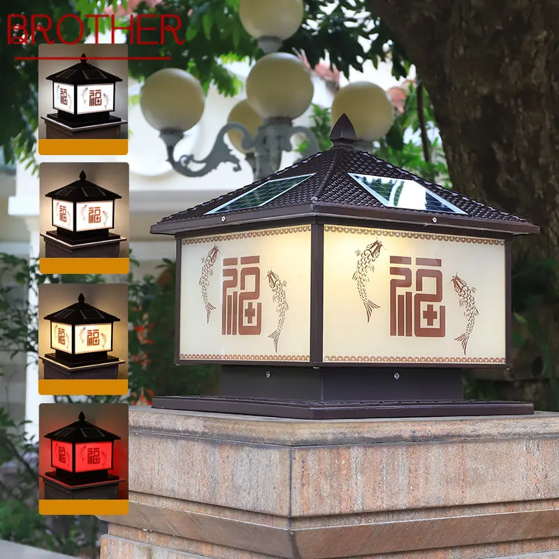 

BROTHER Solar Post Lamp LED Outdoor Chinese Pillar Lights Waterproof IP65 With Remote Control for Home Villa Courtyard