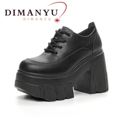 11CM wysokie obcasy buty damskie 2024 nowe oryginalne skórzane sznurowane buty damskie platforma modne wiosenne buty damskie