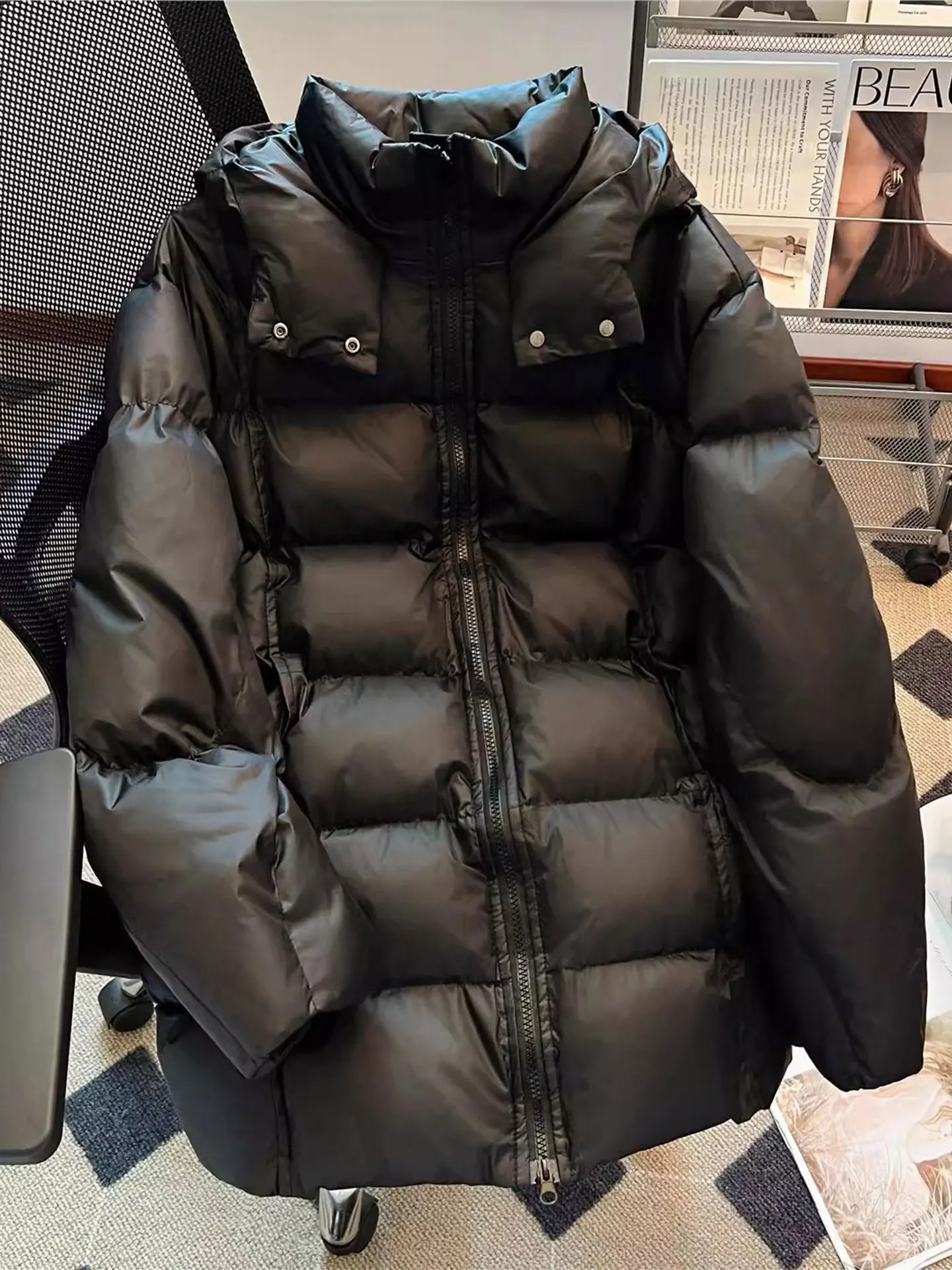 

Ele Bla Cotton Jaet oulder-Length Mid-Length Women's plus Size Slimming Winter Coat Korean Sle Thiened Long Sve