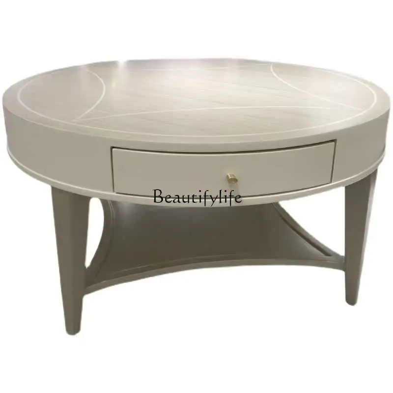 

American light luxury solid wood round coffee table simple creative exquisite tea table