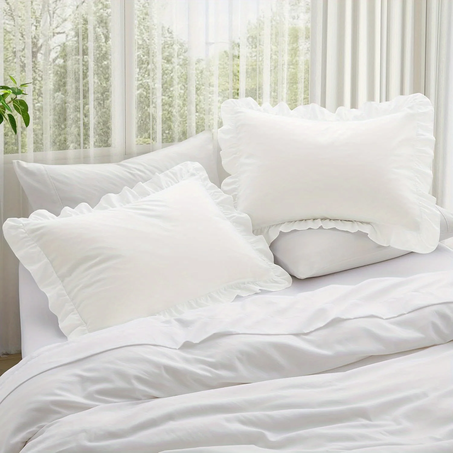 2PCS Ruffled Pillow Covers with Envelope Closure, Wrinkle Resistant Pillowcases Ruffled Pillow Shams