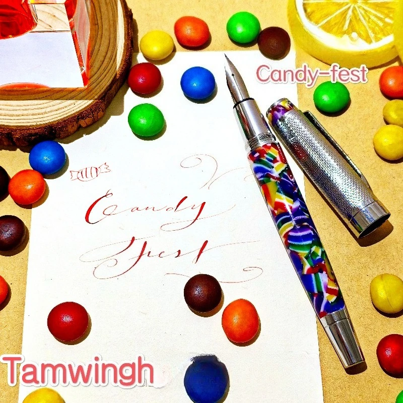 Tamwin Super Sharp Nib Fountain Pen Colorful Acrylic English Calligraphy EF F 0.38 0.5MM Flex Nib Blue Calligraphy Pens Writing