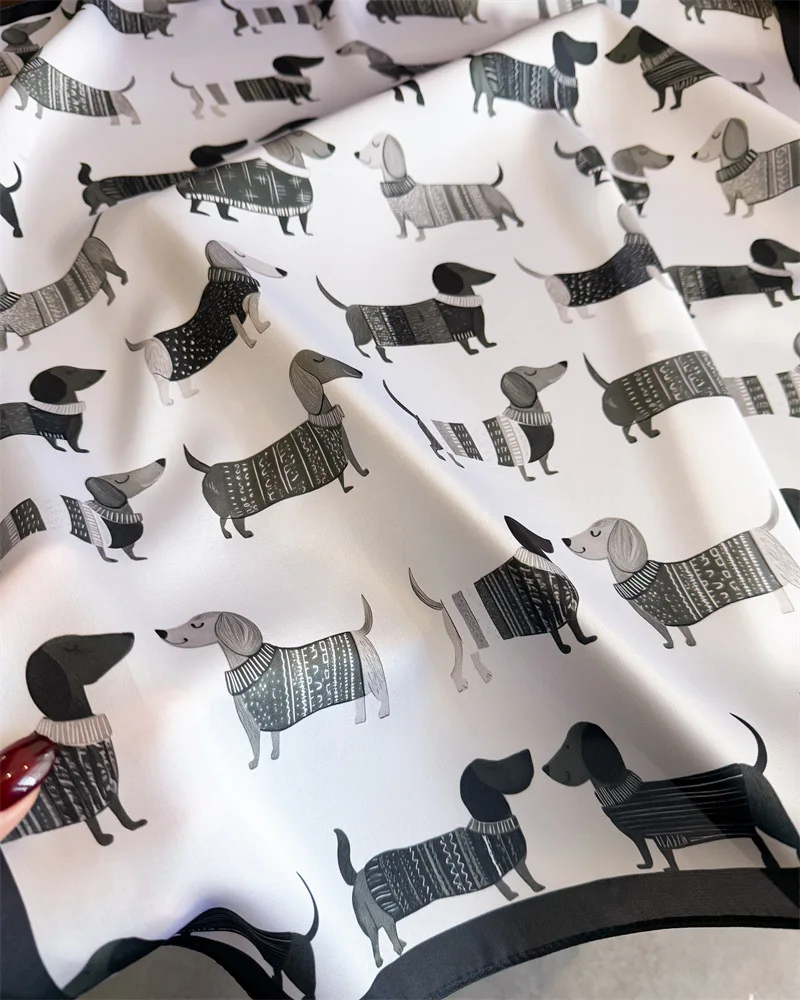 Quadratischer Seidenschal mit süßem Hundemuster für Damen, Hijab, Haarbänder, Halstuch, weiblicher Satin-Schal, Band, Stirnband, modische Wickel, Bandana – Detail 12