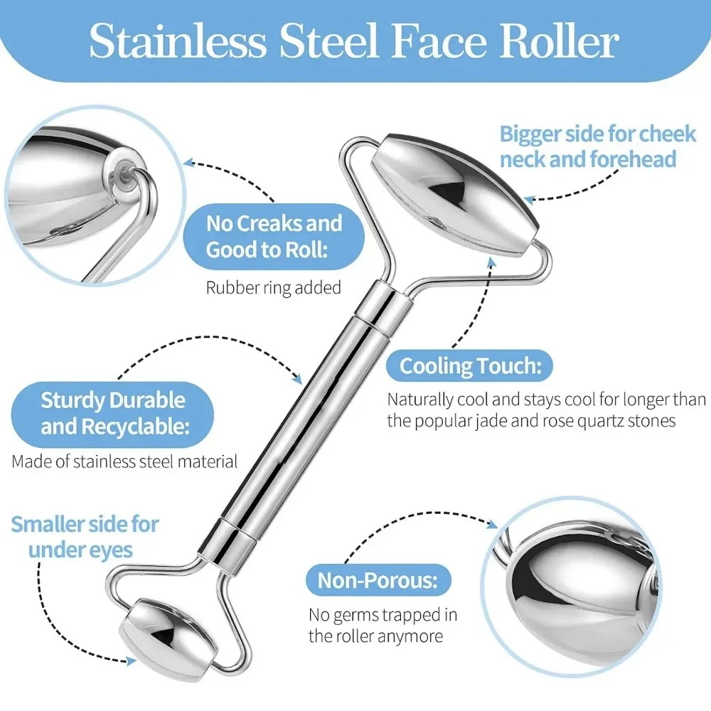 1/3 SZT. Roller do twarzy ze stali nierdzewnej, płytka Gua Sha, roller do masażu twarzy, masażer do twarzy, lifting twarzy, narzędzia do pielęgnacji skóry