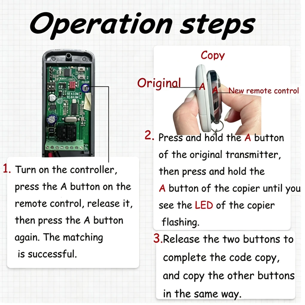 Copy TOP44RBN 433.92MHz Garage Door Wireless Remote Control for Barriers and Door Push Rods, Garage Doors