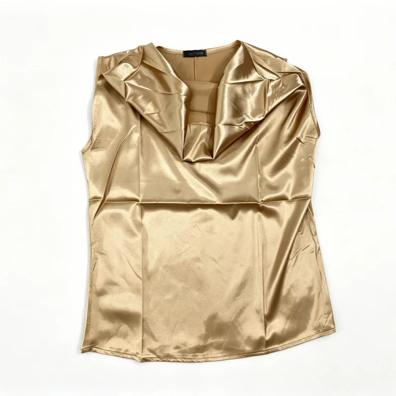 

Spring and summer silky satin wave neck sleeveless vest women solid color pullover base shirt top
