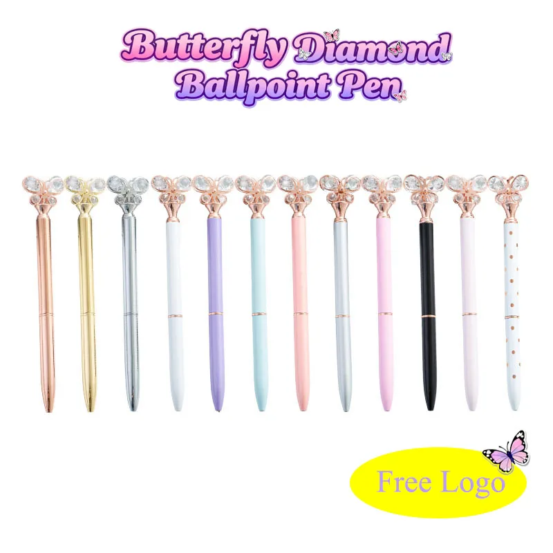 

1PCS Butterfly Diamond Metal Ballpoint Pen Advertising Gift Pen Printing Logo Office High-end Crystal Ballpoint Pen Free Logo.