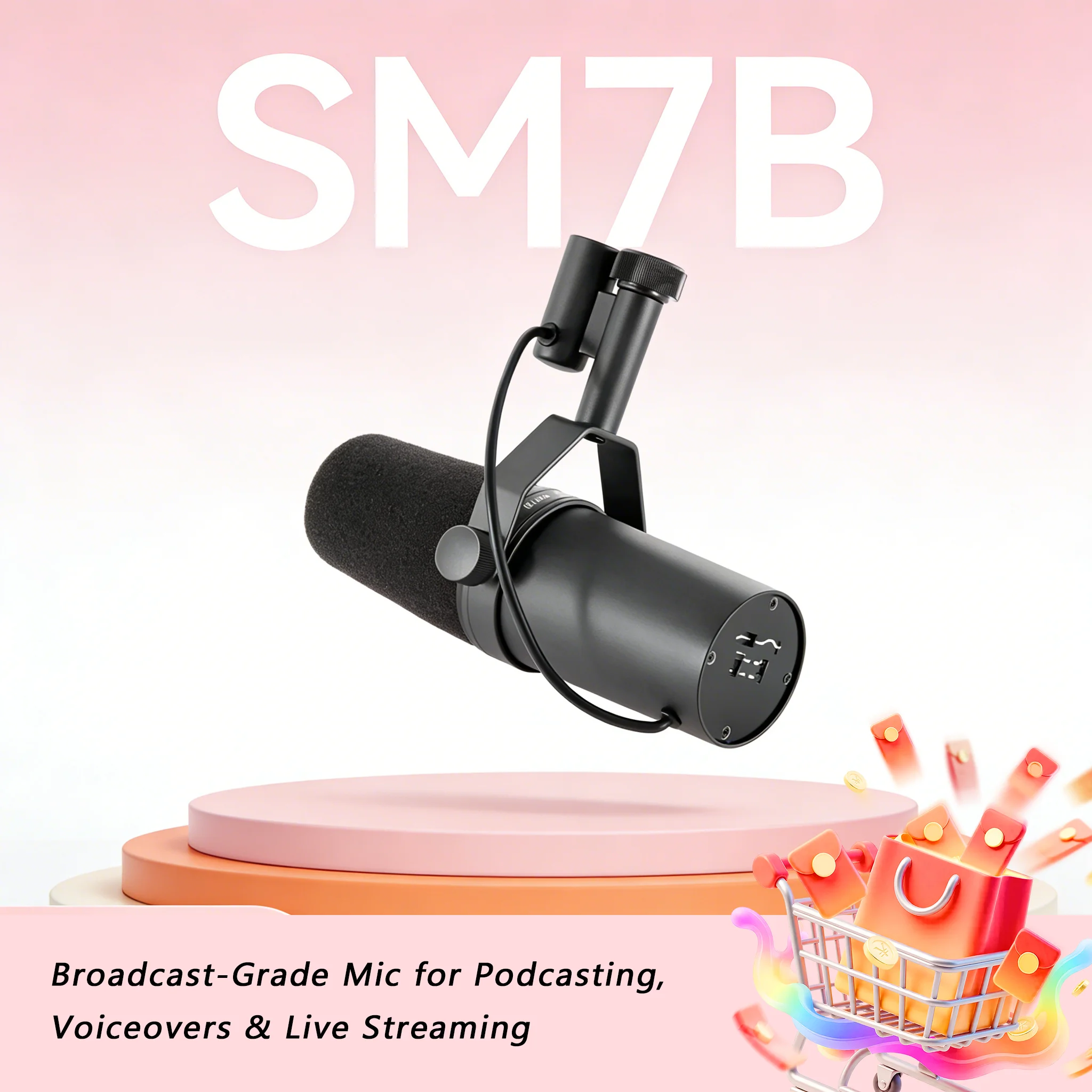 

SM7B Dynamic Cardioid Studio Podcasting Mic Set - Black Metal Live Stage Recording Microphone with Stand And Pop Filter
