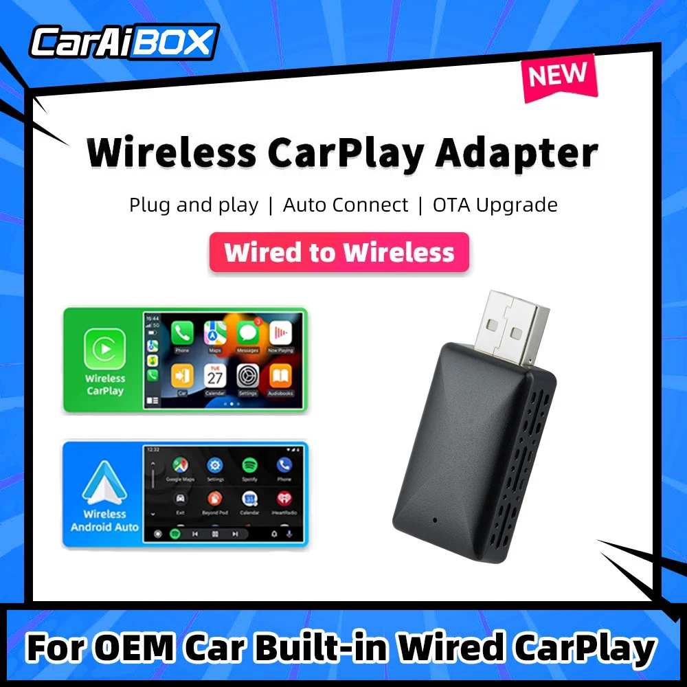 CarAIBOX USB Plug and Play 2in1 Wireless CarPlay Wireless Android Auto Box For Car Radio with Wired CarPlay or Android auto