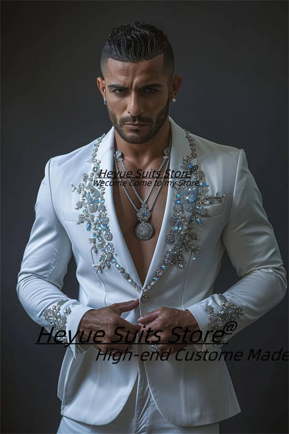 

Luxuly Diamond Groom Formal Tuxedos Customized Slim Fit Notched Lapel Elegant Men Suits 2 Pieces Sets Male Blazers Costume Homme