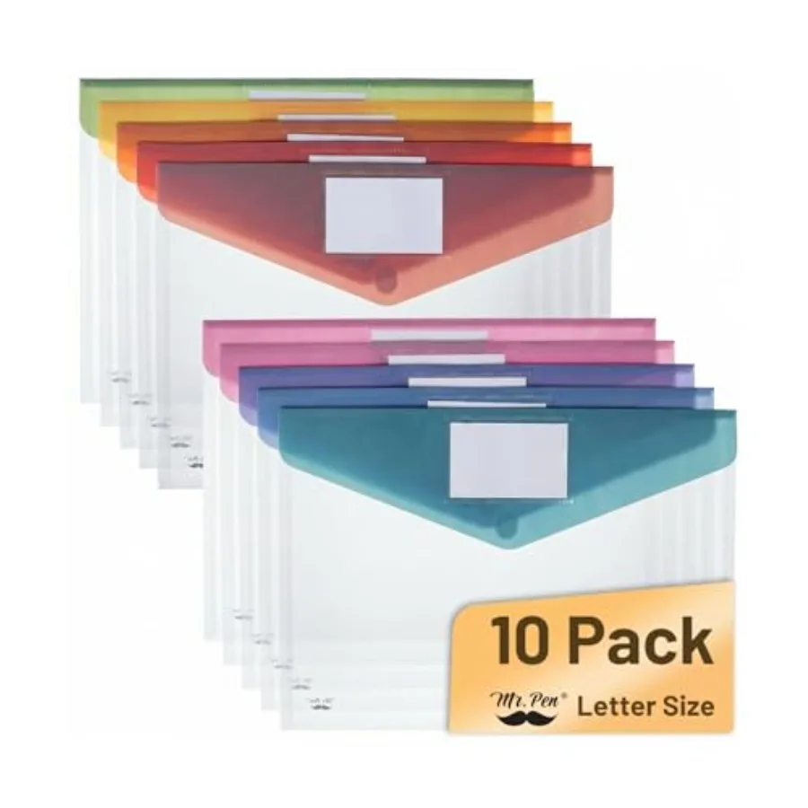 

A4/Letter Clear Plastic Envelopes File Folders with Colorful Flaps for School, Home, Work, Office Organization Durable Poly Mat