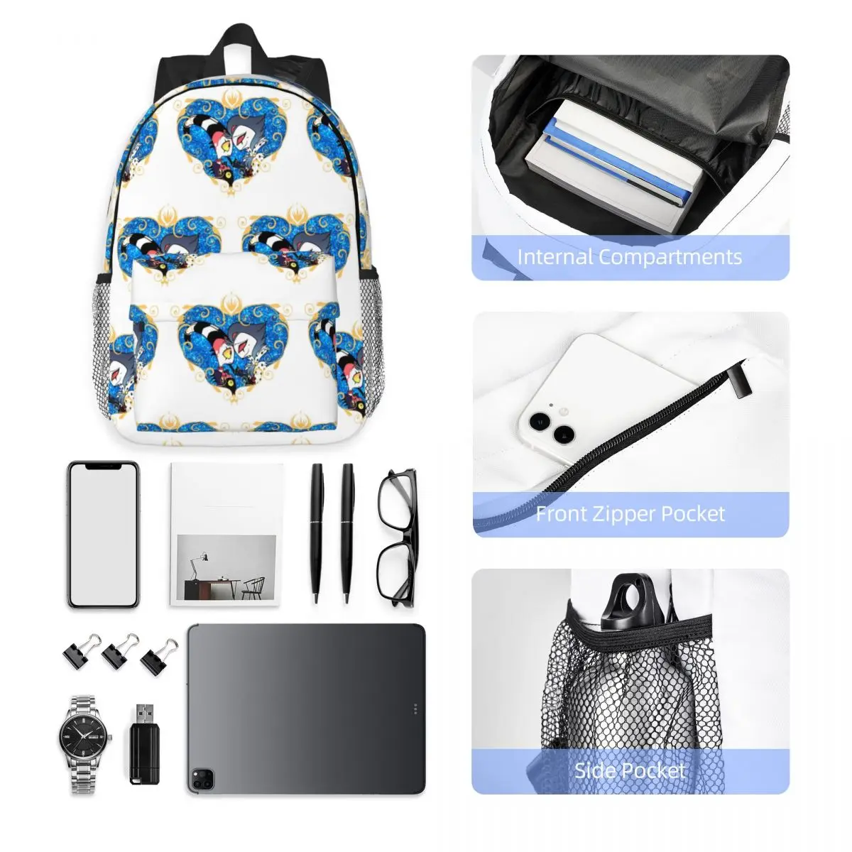 Helluva Boss Stolas And Blitzo Heart Frame Backpack Hot Sale Daypack Large Capacity Boys Girls BookBag Shoulder Bags School Bag