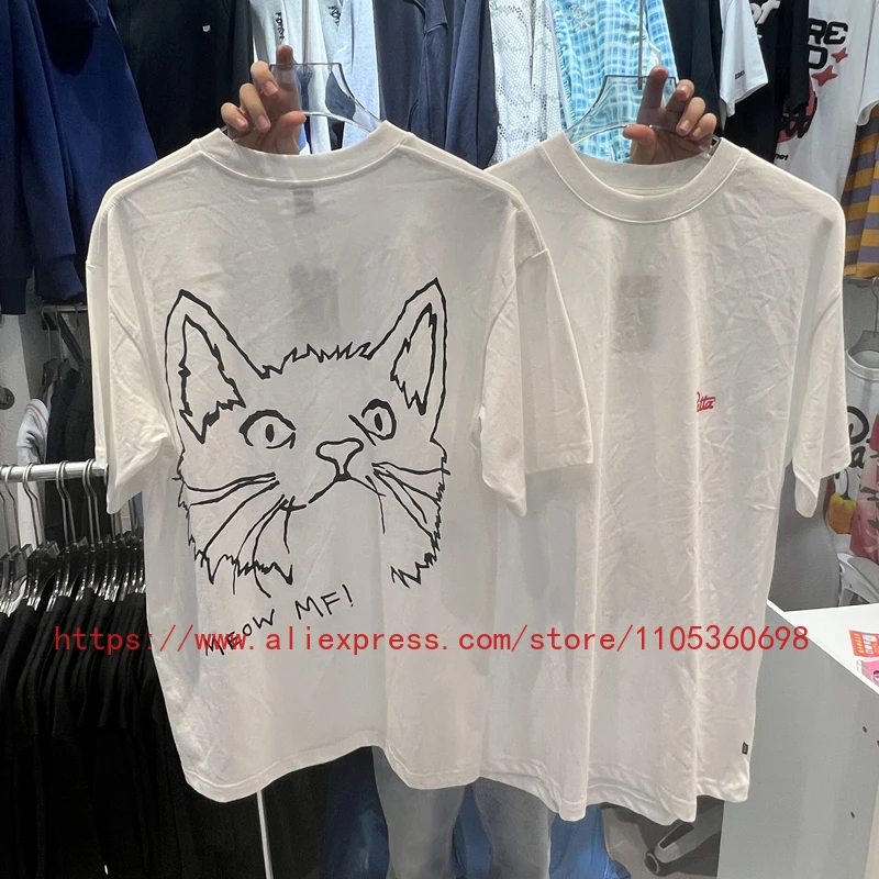 2026 New PATTA T-shirt Summer DailyFashion100% Cotton Loose Cartoon Cat Printed Short Sleeve PATTA Men's CasualT-shirt