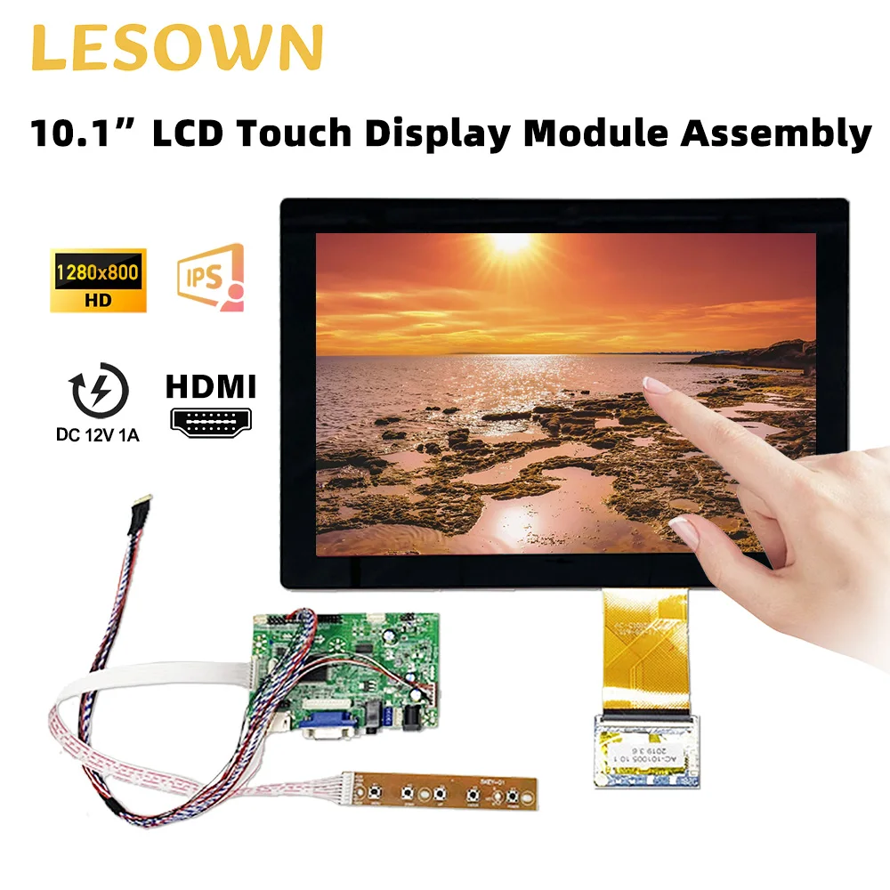 LESOWN 10.1 Inch Capacitive Touch LCD Display Module 1280x800 IPS 1000:1 300cd/m2 Suitable for Arduino and Raspberry Pi Projects